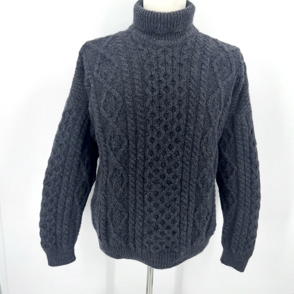 Carraig Donn Turtleneck Sweater Mens L Aran Wool Cable Knit Fisherman Pullover